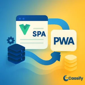 Vue.js app transformed into a PWA with service worker and IndexedDB for offline capabilities.