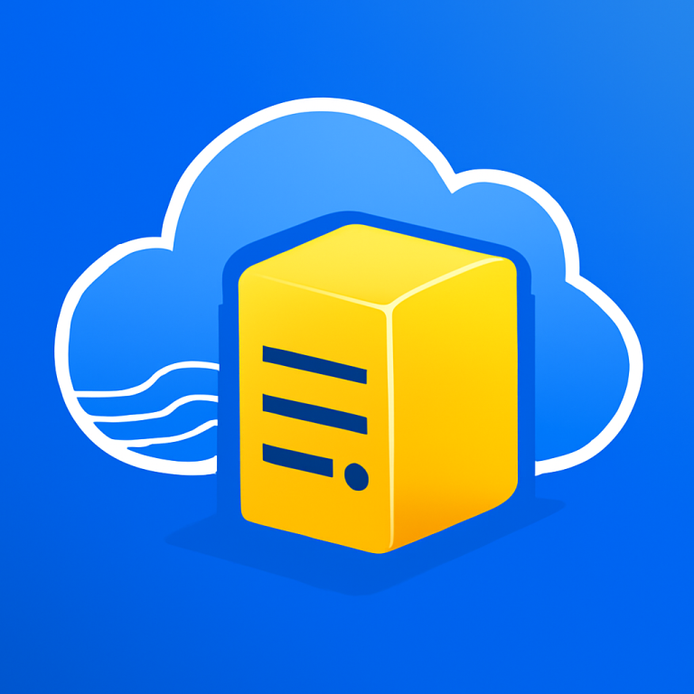 Cloudcone VPS icon with data flow lines and cloud, symbolizing reliability and uptime with Caasify.
