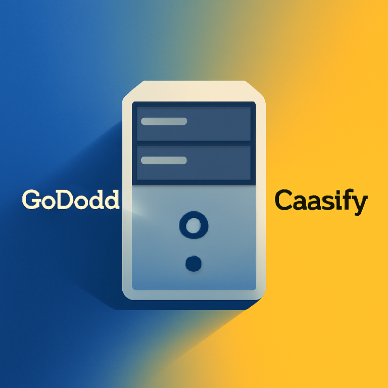 Comparison of GoDaddy VPS and Caasify’s performance, showcasing two server icons with distinct color schemes.