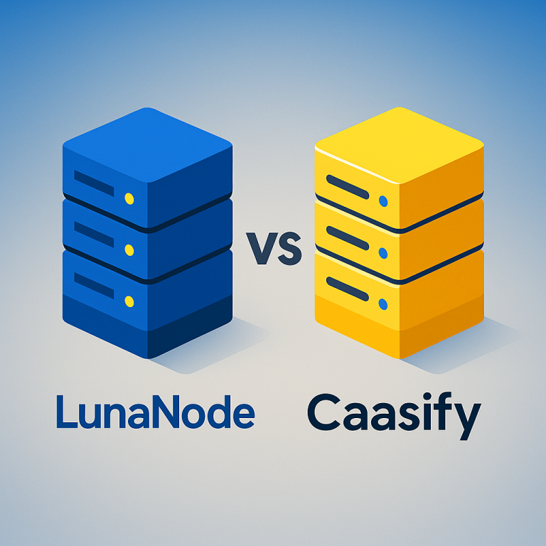 Illustration comparing LunaNode VPS performance and Caasify cloud features for reliable hosting solutions.