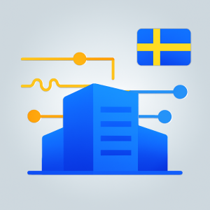 Abstract Swedish flag vector with geometric shapes symbolizing speed and growth for Buy VPS Sweden services.
