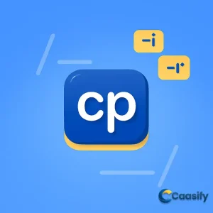 Illustration of the cp command in Linux with flags and options for file management.