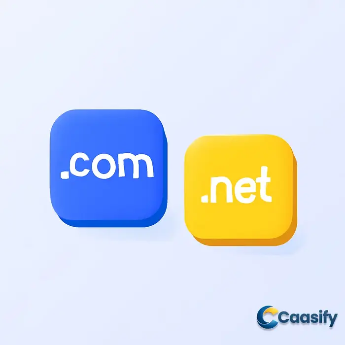 Visual comparison of .com and .net domains to help website owners choose the best option based on their goals.