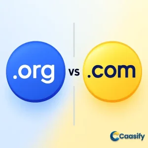 Comparison between .org and .com domains for online presence and branding.
