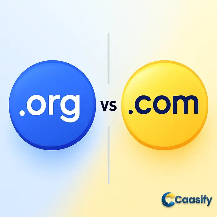 Comparison between .org and .com domains for online presence and branding.