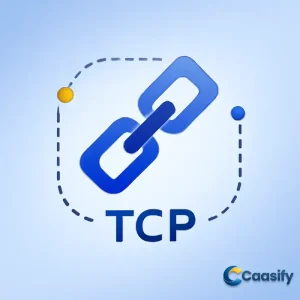 Illustration showing the role of the TCP protocol in reliable data transmission across networks.