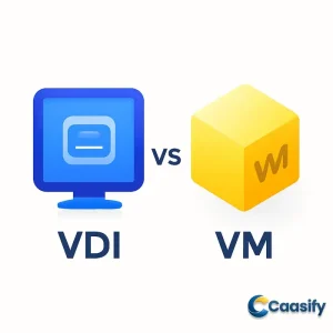 A comparison between VDI and VM showing the differences in cost, scalability, and performance.