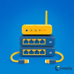 Diagram explaining LAN setup and components like routers, switches, and cables.