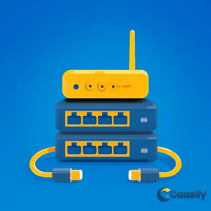 Diagram explaining LAN setup and components like routers, switches, and cables.